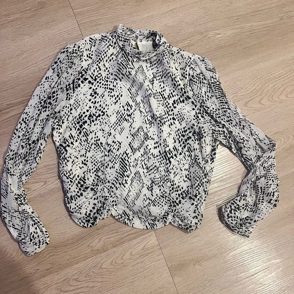 Zara White and Black Print Mock Neck Crop Top Size XL - Picture 1 of 10